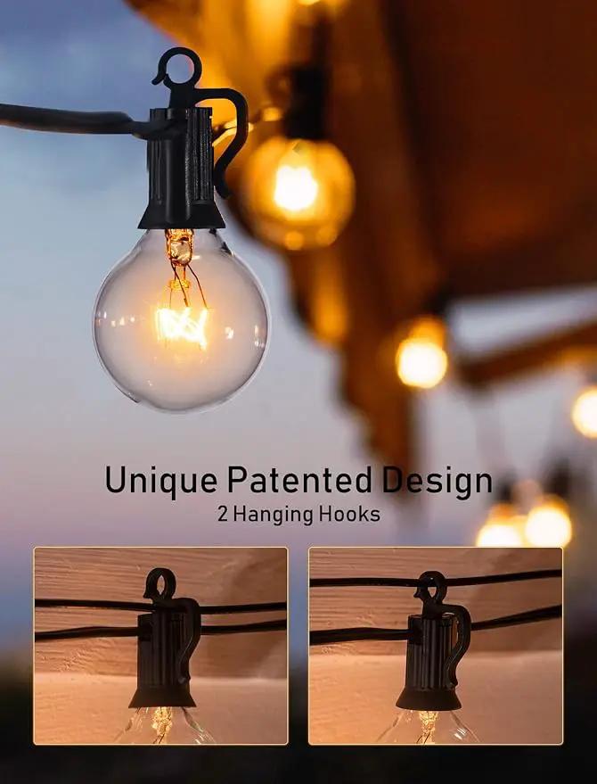 Outdoor String Light 50Feet G40 Globe Patio Lights with 52 Edison Glass Bulbs(2 Spare), Waterproof Connectable Hanging Christmas Lights for Backyard Porch Balcony Party Xmas Decor, E12 Socket, Black by GreenHaven Gardens