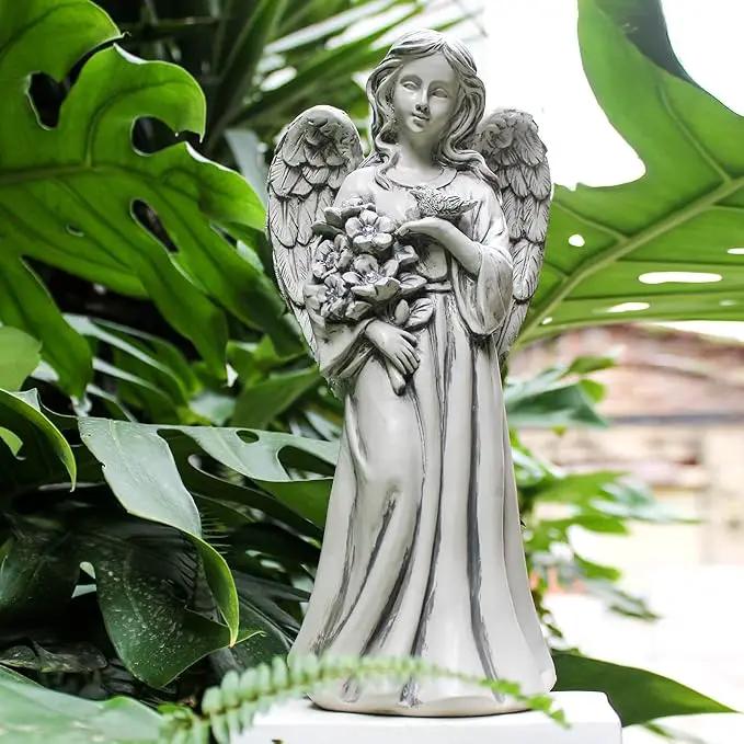 Solar Angel Statue for Outdoor, Angel Figurine with Resin, Outdoor Decor for Patio Lawn Yard Porch, Garden Gift by GreenHaven Gardens