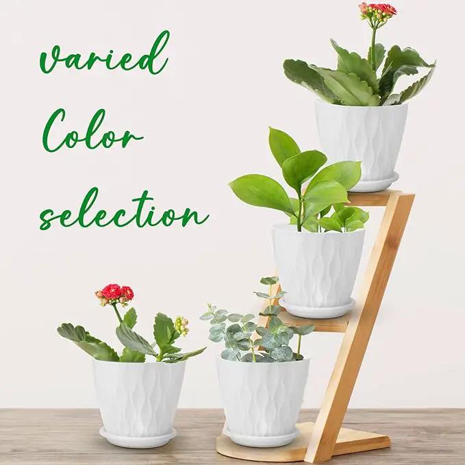 6 inch Plant Pots, 5 Pack Flower Pots Outdoor Indoor, Planters with Drainage Hole and Tray Saucer. by GreenHaven Gardens