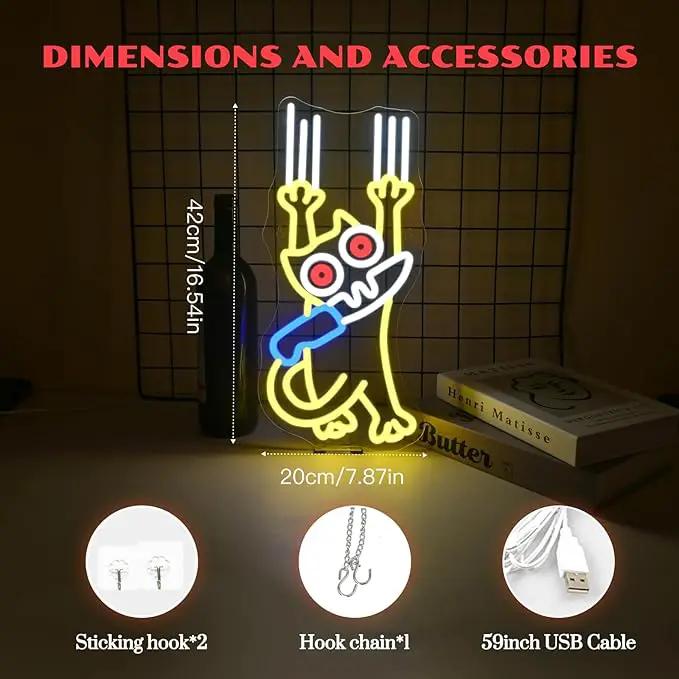 Cat Kinfe Neon Sign Dimmable Cute Cat Led Signs for Wall Decor LED USB Powered Animal Neon Light Sign for Bedroom Coffee Restaurant Kitchen Decoration Birthday Gifts by GreenHaven Gardens