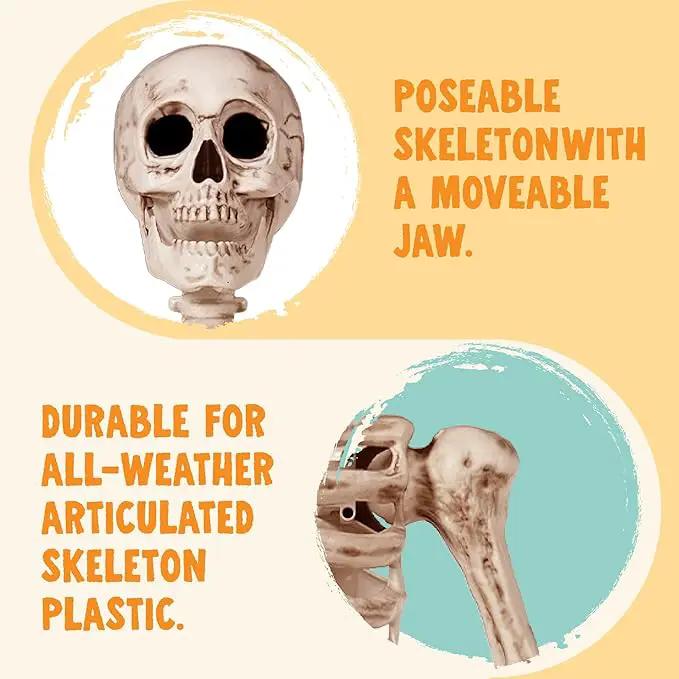 JOYIN 6.9 FT Halloween Skeleton Posable Plastic Full Body Realistic Human Bones with Movable Joints for Indoor Outdoor Halloween Props Spooky Scene Party Decorations（Yellow,No Screwdriver） by GreenHaven Gardens