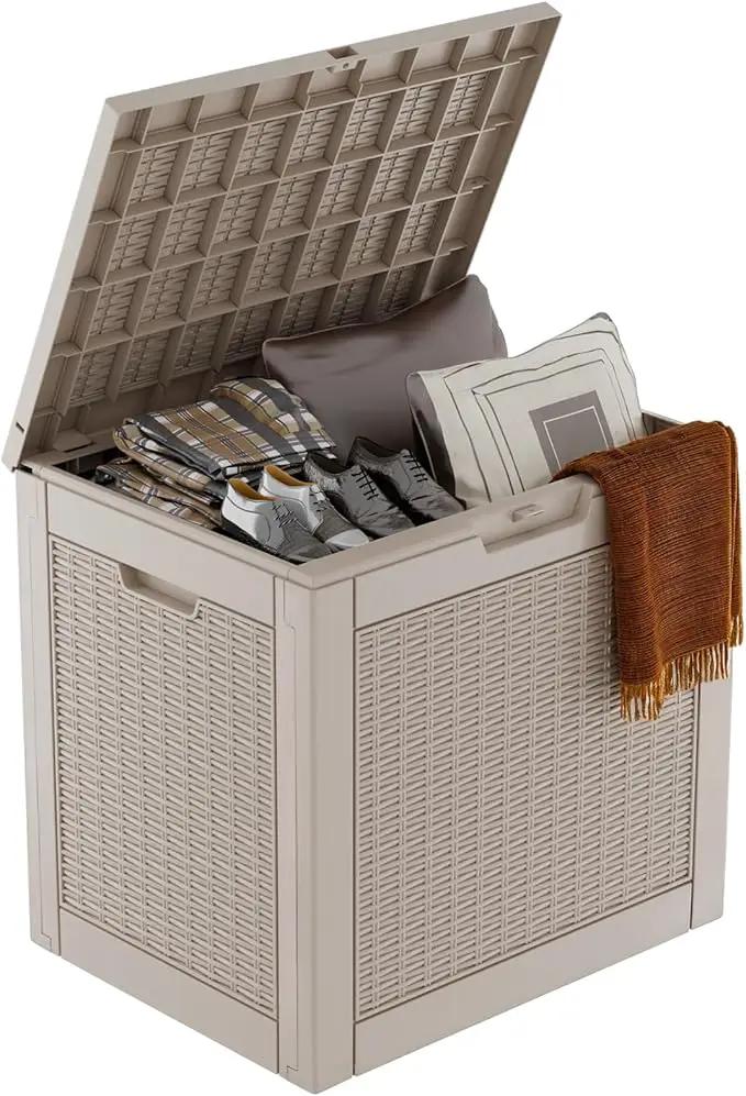 DRATO 31 Gallon Deck Box, Outdoor Storage Box for Patio Cushion, Sports Equipment, Garden Tools, Waterproof Resin Storage Box (Light Brown) by GreenHaven Gardens