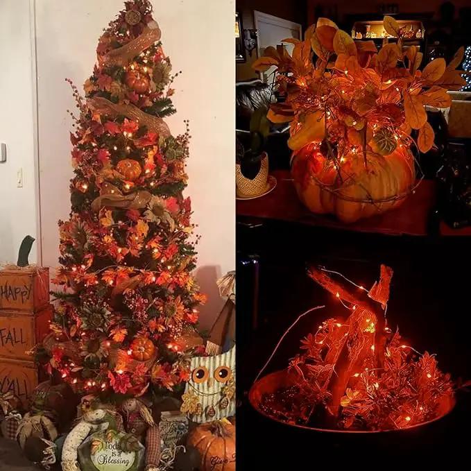 YEGUO 4 Pack Orange Solar Halloween Lights Outdoor Waterproof, Each 33ft 100 LED Solar Fairy Lights, 8 Modes Solar String Lights by GreenHaven Gardens