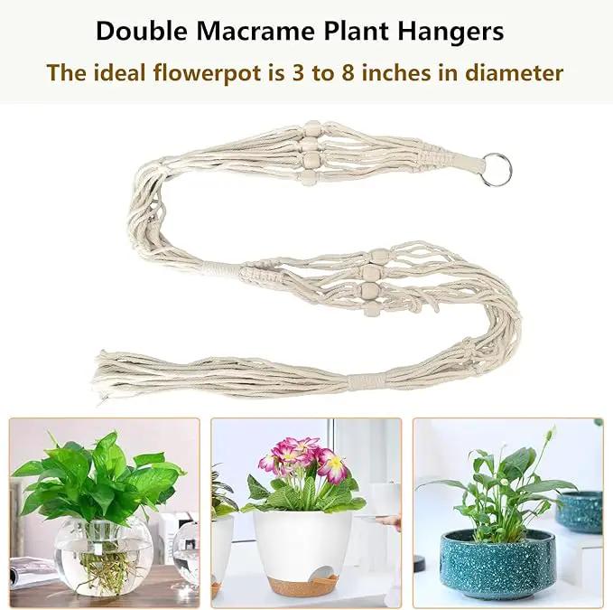 Belit 2 Pack Double Macrame Plant Hangers 2 Tier Hanging Planter Basket Decorative Flower Pot Holder Rope for Indoor Outdoor Home Decor 51 Inch by GreenHaven Gardens