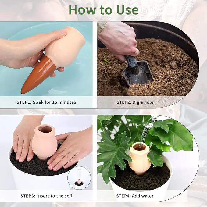 WILDKEN Terracotta Watering Spikes, 4 Pack Tulip Shaped Plant Watering Globes Vacation Self-Watering Planters Devices for Indoor and Outdoor Plants by GreenHaven Gardens