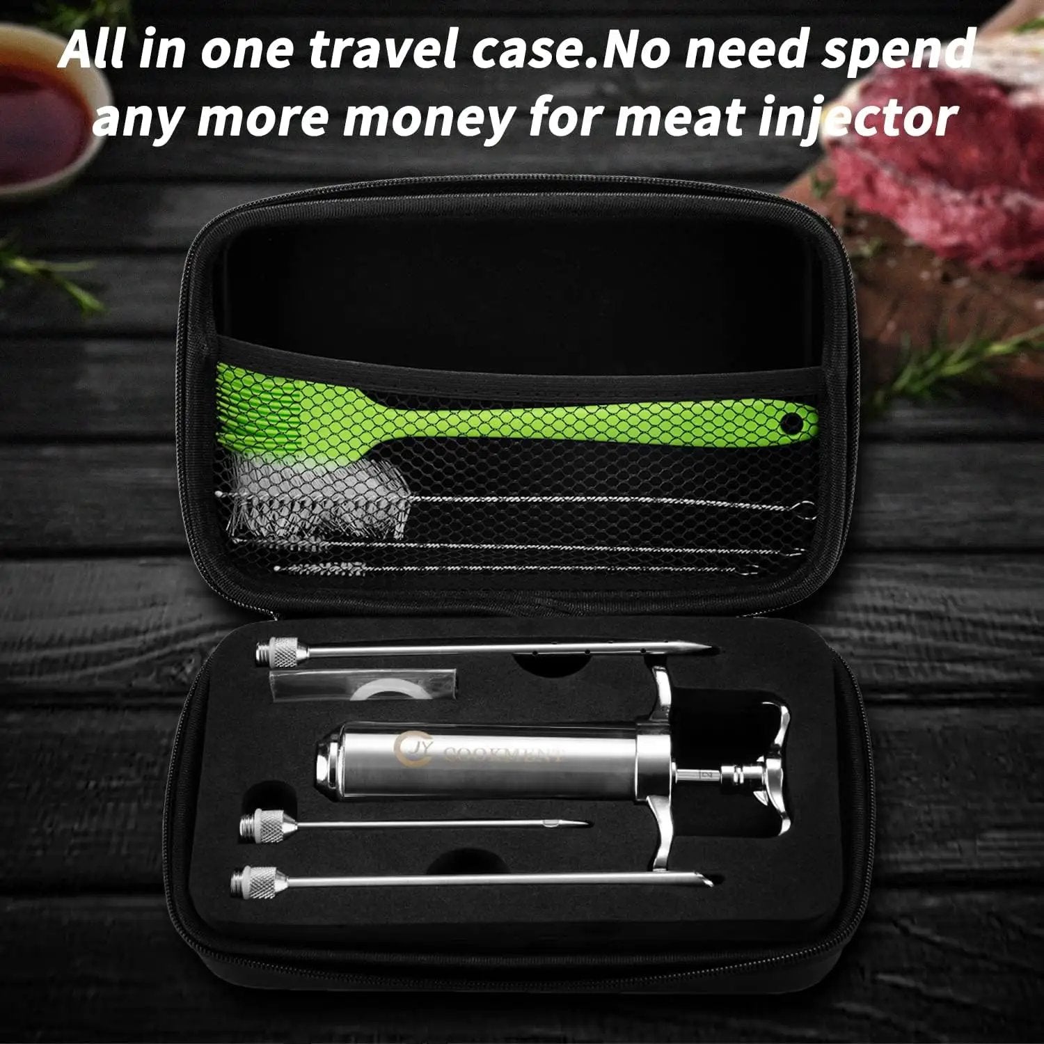 Meat Injector Syringe 2-oz Marinade Flavor Barrel 304 Stainless Steel with 3 Marinade Needles, Travel Case for BBQ Grill Smoker, Turkey, Brisket, Paper Instruction and E-book Included by JY COOKMENT by GreenHaven Gardens