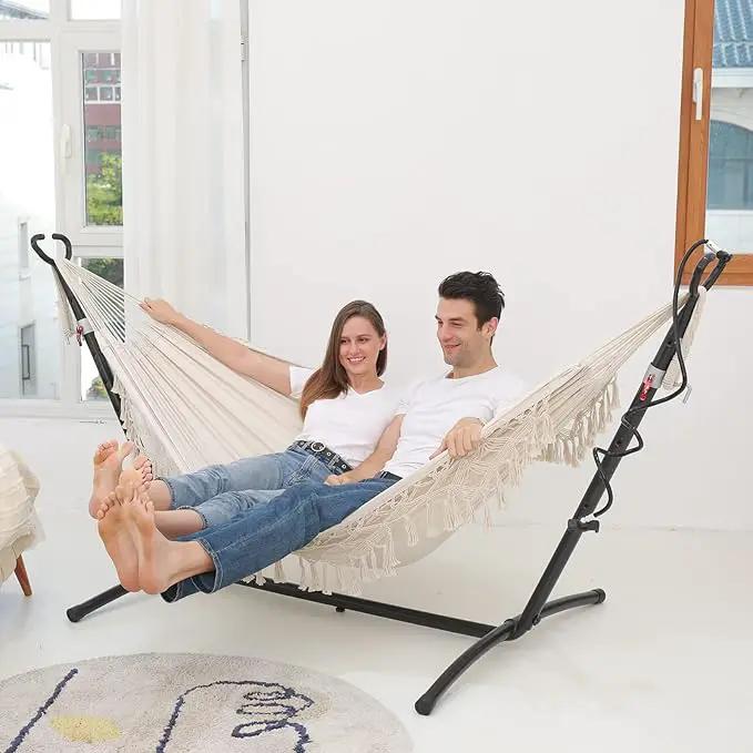 Hammock Hanging Swing Double Max 500lbs Macrame for Indoor Outdoor Patio Yard Garden (Beige) by GreenHaven Gardens