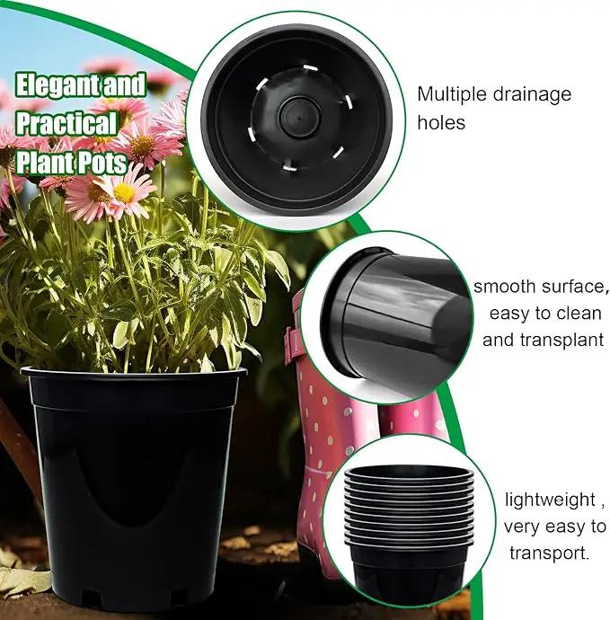 1.5 Gallon Plastic Nursery Pots, 7.5 Inch Round Plant Pots with Drainage Holes, 15 Pack Flower Pots for Outdoor Indoor Plants, Flowers, Black by GreenHaven Gardens