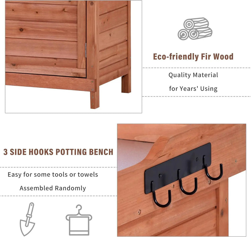 Merax Outdoor 39" Potting Bench Table, Rustic Garden Wood Workstation, Storage Cabinet with 2-Tier Shelves and Side Hook, Orange by GreenHaven Gardens