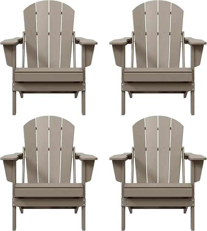 Westin Outdoors Laguna WO Home Furniture Adirondack Chair 4 PC Set Classic Outdoor Patio Folding Chair for Bon Fire Pit Lawn Backyard Beach Plastic Weather-Resistant (WeatherWood) by GreenHaven Gardens