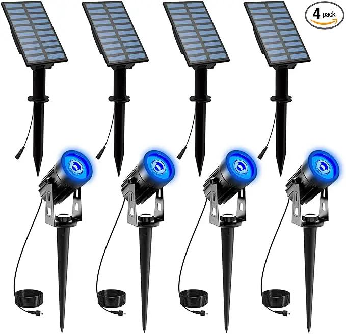 T-SUNUS 4 Pack Solar Landscape Spotlights - Blue, Waterproof IP65, 9.8ft Cable, 2000mAh Solar Panel, Auto On/Off for Garden, Driveway, Pathway, Pool Area by GreenHaven Gardens