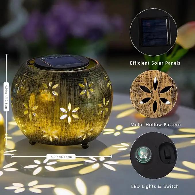 VEWOGARDEN 2 Pack Solar Lanterns Outdoor Waterproof Solar Lantern Hollow Out Metal Lantern Solar Lights for Patio Garden Table Decor by GreenHaven Gardens