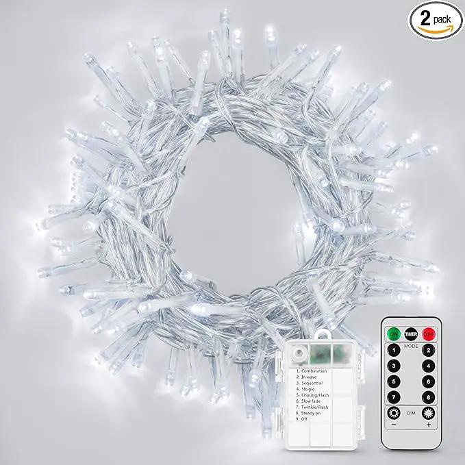 2 Pack 36ft 100 LED Battery Operated String Lights with Remote Timer Waterproof 8 Modes String Lights for Bedroom, Garden, Easter, Party, Christmas Indoor and Outdoor Decorations -Cool White by GreenHaven Gardens