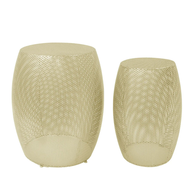 Modern Round Metal Hollow Side Table Set With Openwork Design - Gold by HouseOfZazla