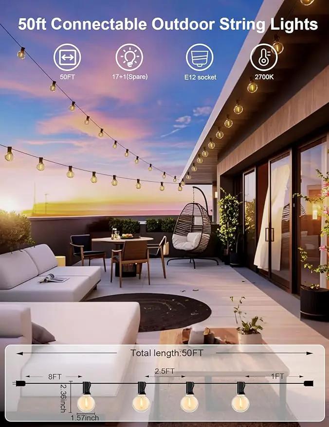 RTTY Outdoor String Lights 50 FT Globe LED Patio Lights with G40 Plastic Bulbs,Waterproof Shatterproof Dimmable Connectable Hanging for Backyard Porch Balcony Party Cafe Deck Decor by GreenHaven Gardens