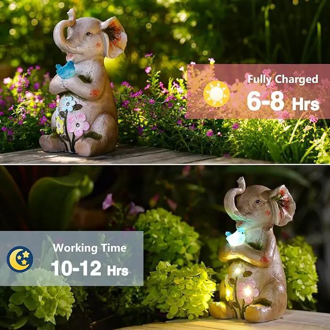 Solar Elephant Holding Solar Butterfly Lights - Resin Garden Outdoor Decorations for Patio,Balcony,Yard,Birthday Garden Gifts for Women Mom by GreenHaven Gardens