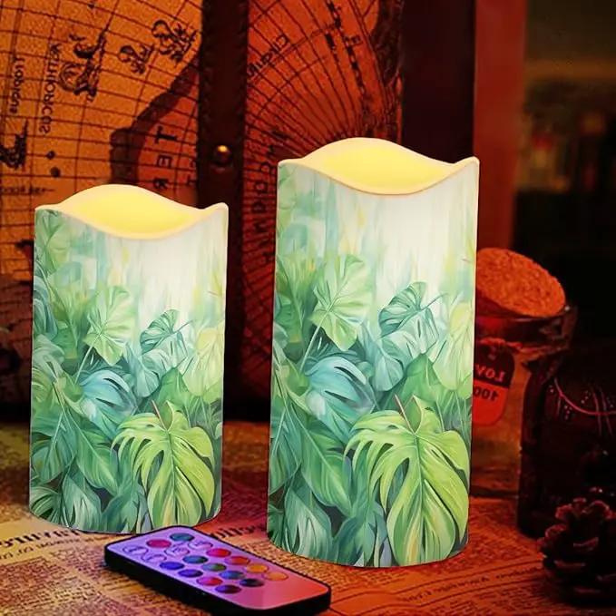 Ystardream Tropical Leaf Flameless Candles with Remote Battery Operated Candles Realistic LED Candles with Remote and Timer Set of 4 for Home Wedding Birthday Decorations by GreenHaven Gardens