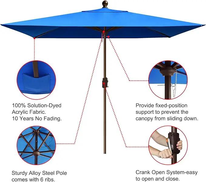 EliteShade USA 10-Year-Non-Fading 6.5x10Ft Rectangular Market Umbrella Patio Umbrella Outdoor Table Umbrella with Ventilation（Royal Blue） by GreenHaven Gardens