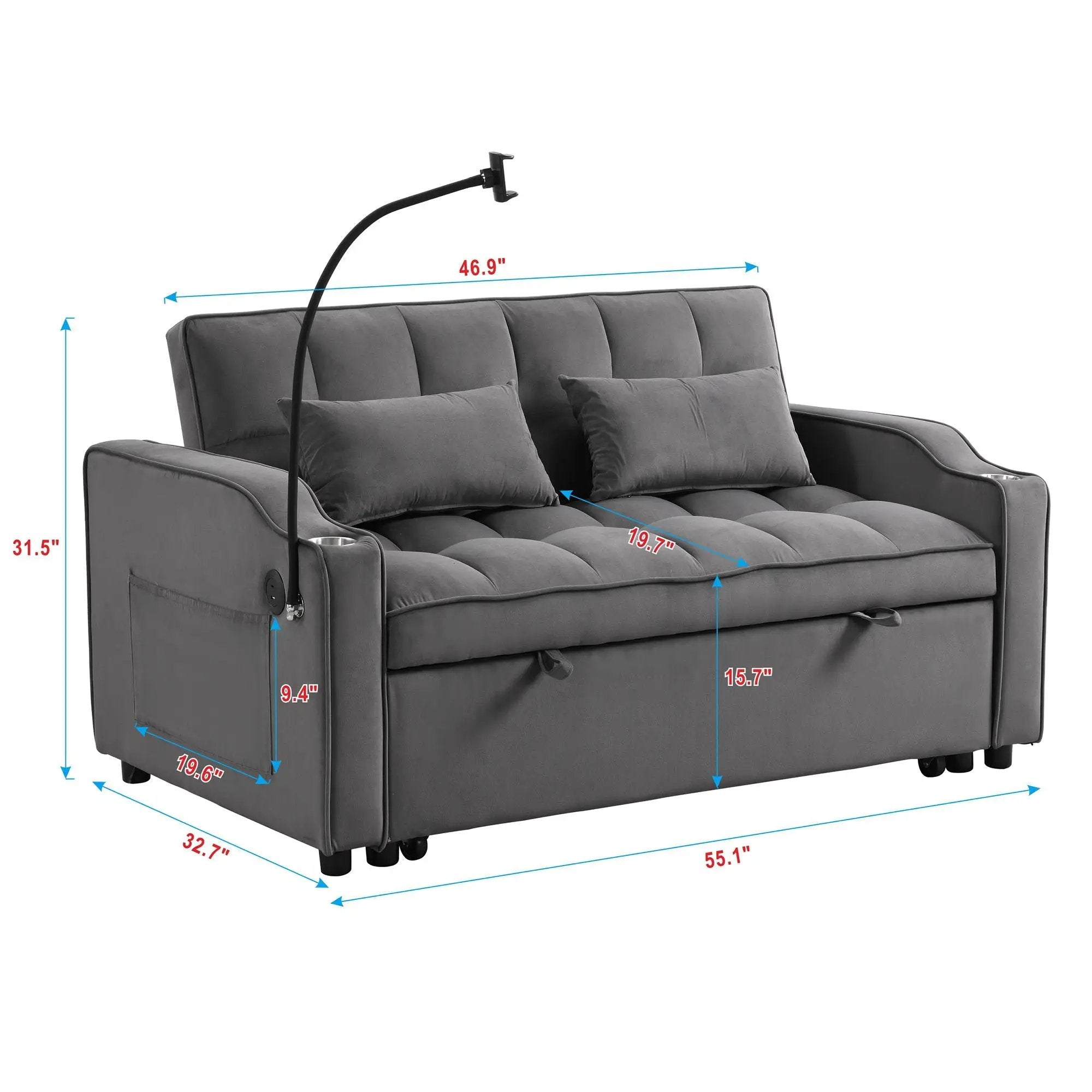 Sofa Bed With Trundle For Small Rooms - Dark Gray by Unique Piece Furniture