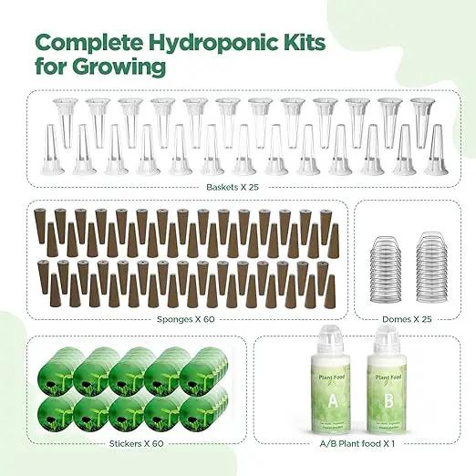 LetPot 172 Pcs Seed Pod Kits, Hydroponics Growing Sponges, Grow Anything Kit Pod for Hydroponic with 60 Sponges, 2 Nutrients, 25 Baskets, 60 Stickers, 25 Germination Domes by GreenHaven Gardens