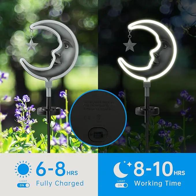 Solar Outdoor Garden Lights - Outdoor Decor Butterfly Neon Lamp Patio Path Decor(2 Pack) (Silver Moon) by GreenHaven Gardens