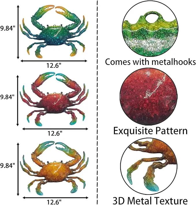 John's Studio Metal Crab Sea Wall Decor Outdoor Garden Hanging Art Sculptures Home Ocean Theme Decorations for Kitchen Bathroom and Pool - 3 PCS by GreenHaven Gardens