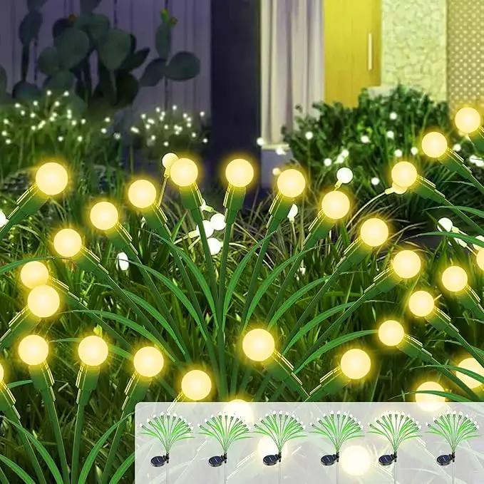 ZGWJ Solar Garden Lights Outdoor, 6 Pack 60 LED Solar Swaying Lights with Leaves, Waterproof Solar Firefly Lights for Patio Pathway Outdoor Decoration Warm White by GreenHaven Gardens