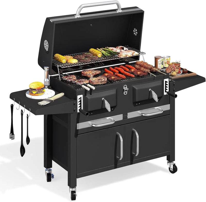 MELLCOM 36 In Extra Large Charcoal Grill - 620 Sq.In Oversized BBQ Area with Storage Cabinet & Individual Lifting Charcoal Trays, Thermometer and Foldable Side Tables for Outdoor by GreenHaven Gardens