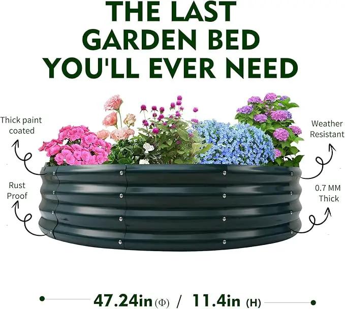 Galvanized Raised Garden Beds for Gardening - 4x4x1ft Round Metal Planter Boxes Above Ground Outdoor for Vegetables,Flowers,Herbs, Garden Container Green by GreenHaven Gardens