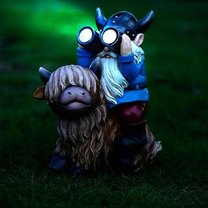 Tolimi Garden Gnome Sitting on Highland Cow Outdoor Statue wiht Solar LED Light Funny Decoration for Yard and Patio Gifts (Gnome) by GreenHaven Gardens