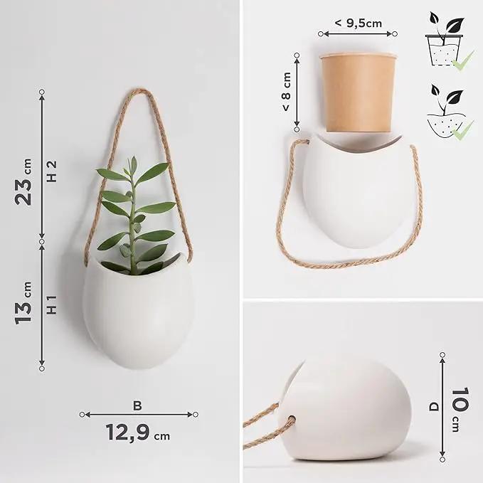 Wall Planters -Ellie- | Hanging Ceramic Plant Pots 3 Pieces | Wall Decoration for Indoors, Balcony and Garden | White (Matte) by GreenHaven Gardens