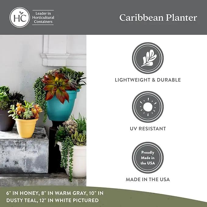The HC Companies 14 Inch Caribbean Planter - Lightweight Indoor Outdoor Plastic Plant Pot for Herbs and Flowers, Warm Gray by GreenHaven Gardens
