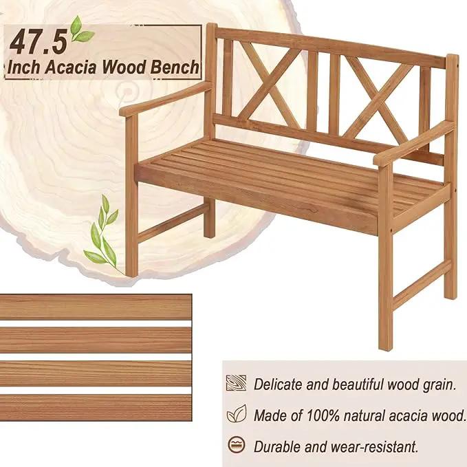 Giantex Patio Garden Bench Loveseat - 2-Person Acacia Wood Bench with Armrest, Backrest, Sturdy Frame, 800lbs Capacity, Outside Park Bench for Patio, Yard, Front Porch, Outdoor Garden Bench, Natural by GreenHaven Gardens