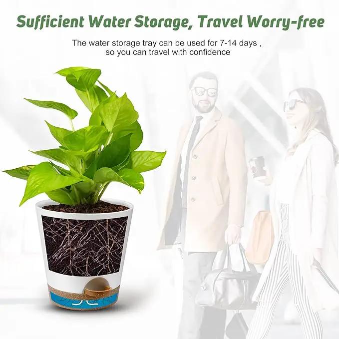 Indoor Self Watering Planters with Drainage Holes and Saucers, 8, 7, 6.5, 6, 5.5, 5 Inches, White, 6 Pots by GreenHaven Gardens