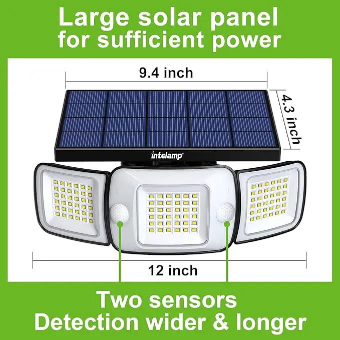 intelamp Solar Outdoor Lights,6000mAh Motion Sensor with Dual Sensors,Waterproof Solar Flood Lights 270°Wide Angle for Outside with 3 Modes by GreenHaven Gardens