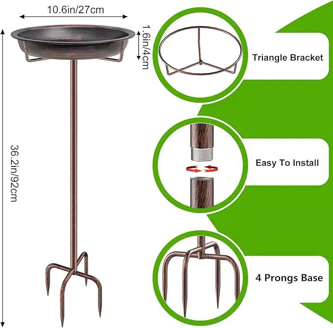 Metal Bird Bath for Outside Garden Birdbath Bowl, 36.2" Height Freestanding Bird Feeders for Outdoors with 4 Prongs Base Stake, Standing Birdfeeders for Yard Lawn Decor (Retro Copper) by GreenHaven Gardens