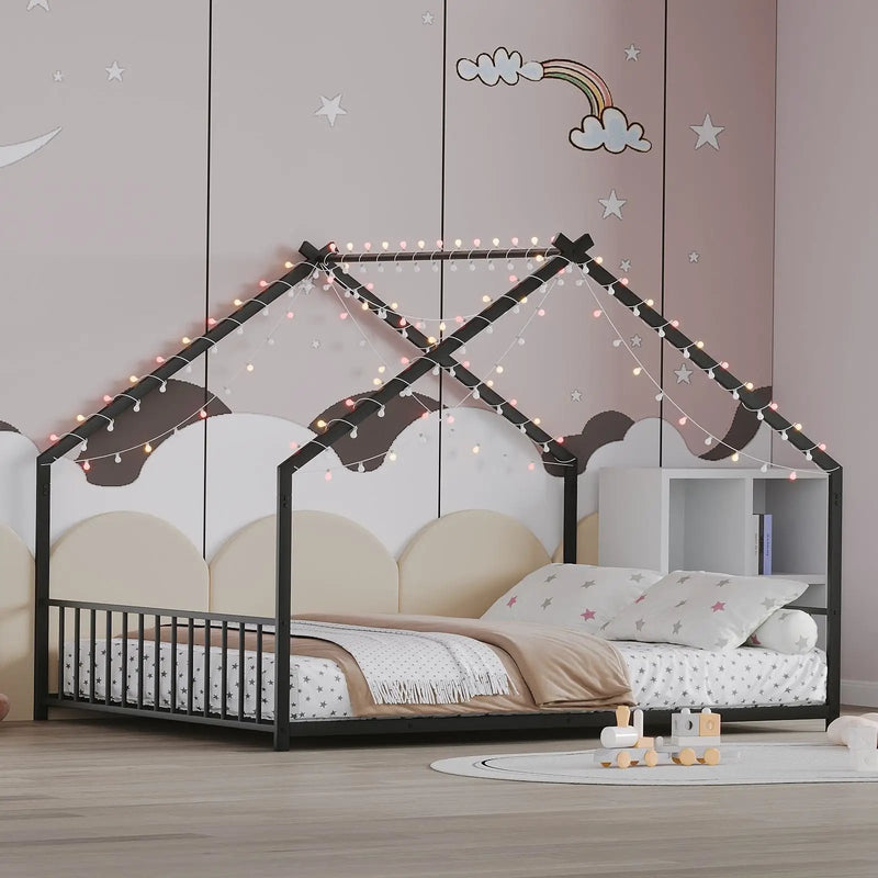 Full Size Rooftop Bed Frame LED Lights For Kids - Black by HouseOfZazla
