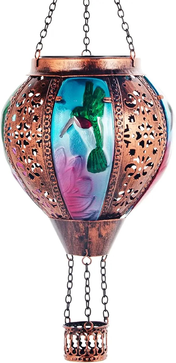 Hot Air Balloon Solar Lantern Hummingbird Lights, Flickering Flame Solar Hanging Lights for Outside,Waterproof for Garden Yard Patio Porch Decoration（Hummingbird） by GreenHaven Gardens