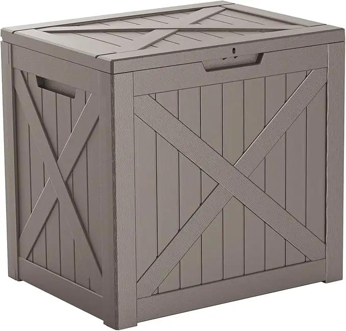 32 Gallon Resin Deck Box, Lockable Outdoor Storage Box for Patio Cushions Storage Furniture,Garden Tools, Pool Supplies, Weatherproof and UV Resistant (Grey X) by GreenHaven Gardens