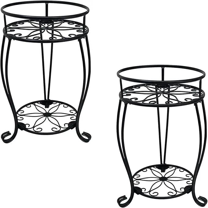 CASIMR 2-Pack Plant Stand, 2 Tier 19.2 inch Tall Metal Potted Holder Rack,Indoor Outdoor Multiple Flower Pot Shelf Rustproof Iron Garden Container for Garden Patio Living Room Corner Balcony, Black by GreenHaven Gardens