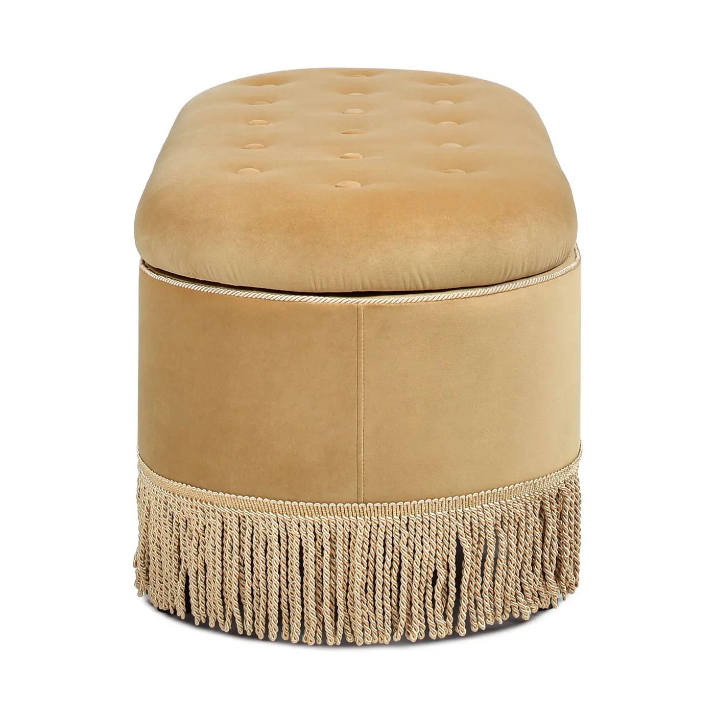Melinda - Oval Tufted Bullion Fringe Storage Bench by HouseOfZazla