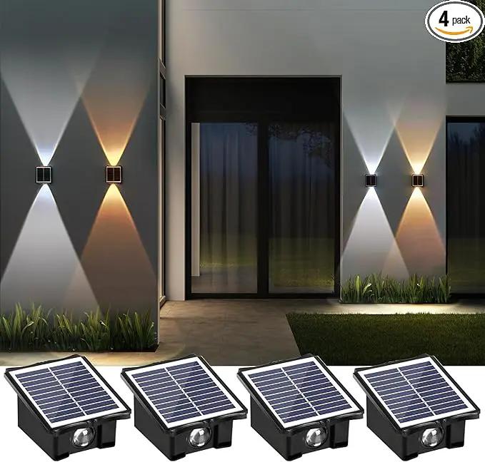2LED Solar Wall Lights, Up and Down Lighting Solar Outdoor Light Waterproof IP65, 6500K/3000K Solar Fence Light Solar Powered Light for Yard Garden Garage Christmas Decorations (4 Pack) by GreenHaven Gardens