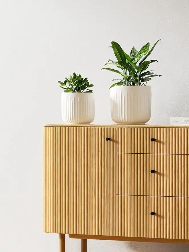 LE TAUCI Ceramic Planters, Set of 3 Plant Pots for Indoor Plants, 8.3+6.9+5.7 inch Flower Pots with Drainage Holes, Medium Cylinder Planters Pot for Indoor House Plants, White by GreenHaven Gardens