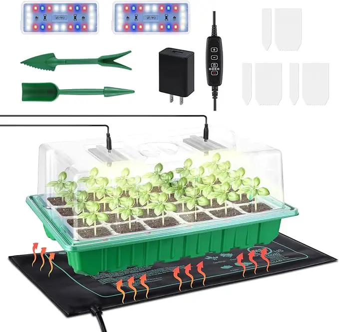 Large Seed Starter Trays with Heat Mat, Seed Starter Kit with 48 Full Spectrum LEDs, 24 Large Cells Seed Germination Kit with Adjustable Humidity Vents for Indoor Plants Seeds Starting by GreenHaven Gardens
