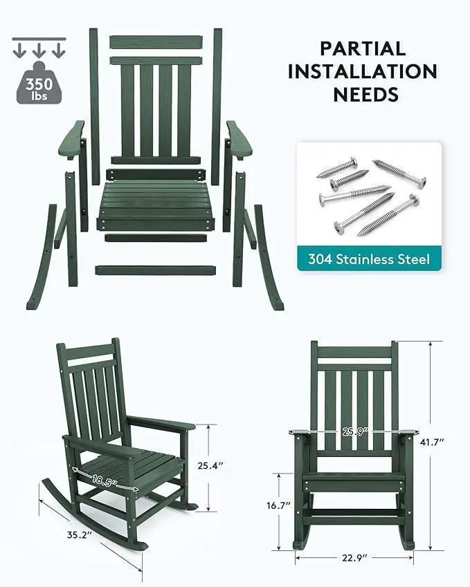 SERWALL Outdoor Rocking Chair Set of 2, HDPE Rocking Chairs for Adult, All Weather Porch Rockers for Lawn Garden, Green by GreenHaven Gardens