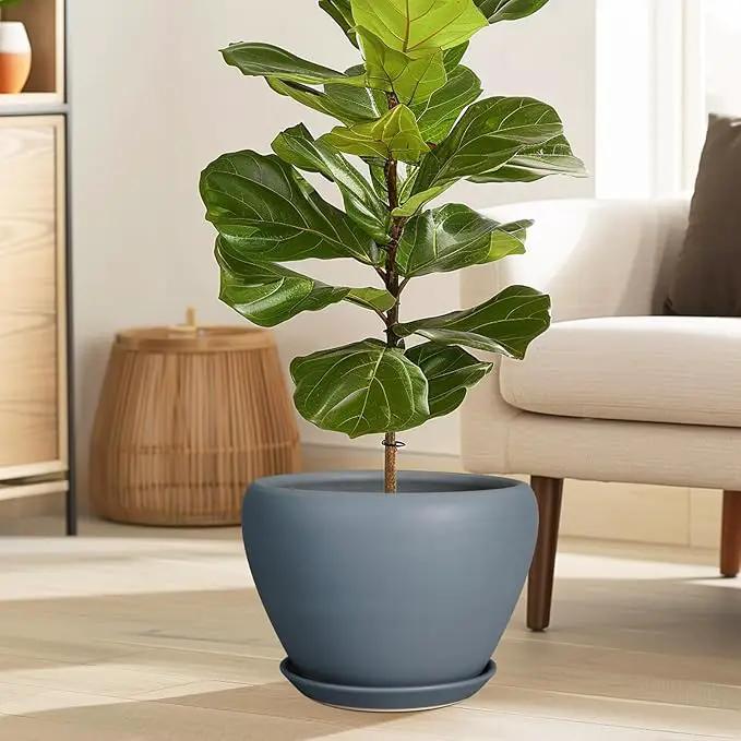 10 Inch Plant Pot - Ceramic Planter for Indoor Plants Large Plant Pot with Drainage Hole and Saucer Round Outdoor Planter Modern Flower Pot for Home Decor Gray by GreenHaven Gardens