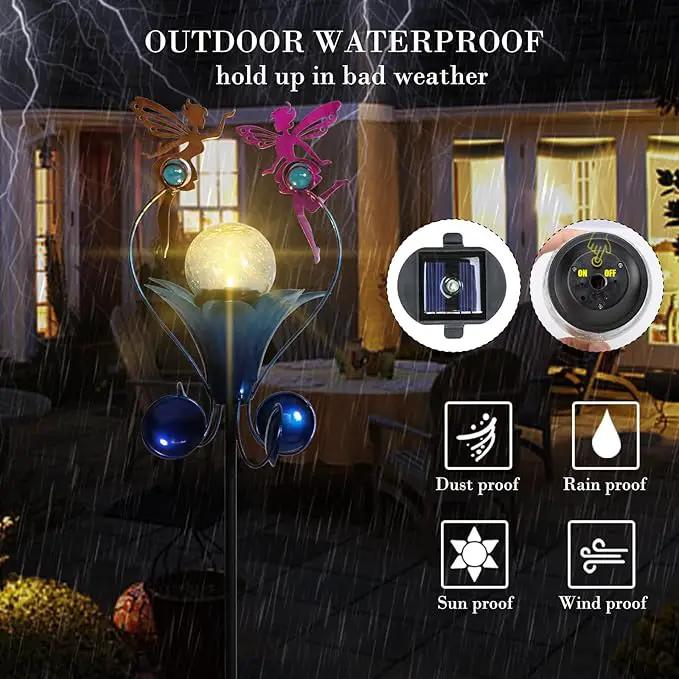 VCUTEKA Solar Lights Outdoor Metal Garden Stake Waterproof Crackle Glass Globe Garden Decor Fairy for Pathway, Lawn, Patio, Yard by GreenHaven Gardens