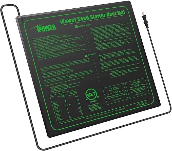 iPower GLHTMTM-A 20" x 20" Waterproof Durable Seedling Heat Mat Warm Hydroponic Plant for Indoor Gardening Germination Starting, black by GreenHaven Gardens