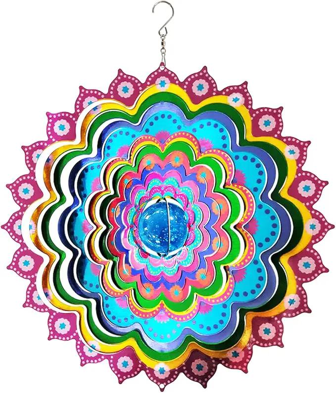 FONMY Mandala Wind Spinner w/Crystal Ball Peacock- 3D Stainless Steel Hanging Spinners Worth Gift Christmas Decoration Indoor/Outdoor Garden Décor Kinetic Yard Art 12 Inches Wind Sculpture by GreenHaven Gardens