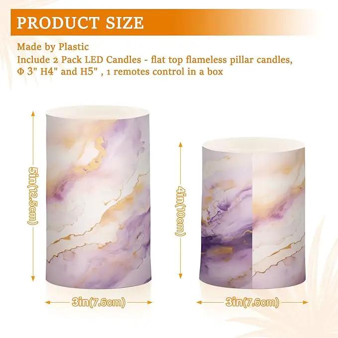Flickering Flameless Candles, Purple Gold Marble LED Candles with Remote Timer, Set of 2 Battery Operated Candle for Valentine Wedding Birthday by GreenHaven Gardens